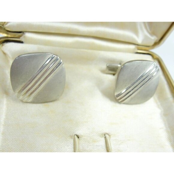 Pioneer Cufflinks Silver Tone Wedding Tux Vintage IOB - Picture 4 of 16